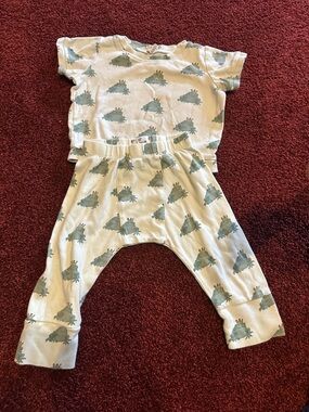 kate quinn Cream and Green Frog Print Kids Matching Set
